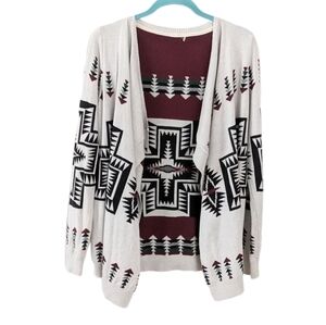 Aztec western southwestern open front cardigan Small B6